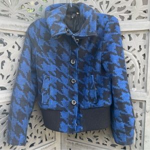 H&M blue houndstooth wool bomber jacket